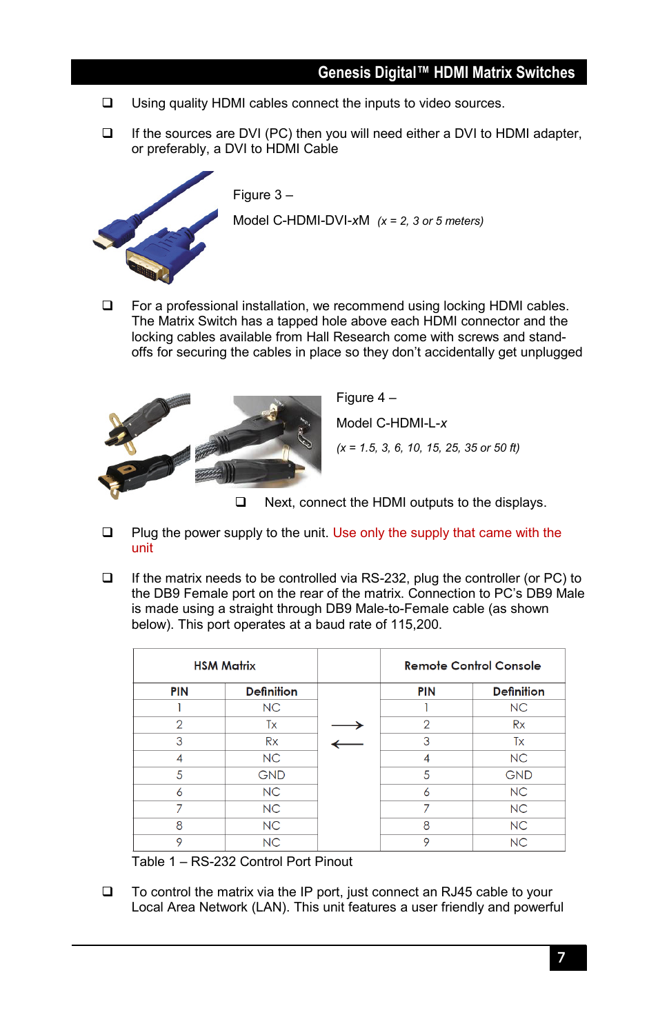 Genesis digital™ hdmi matrix switches | Hall Research HSM-I-08-08 User Manual | Page 9 / 40