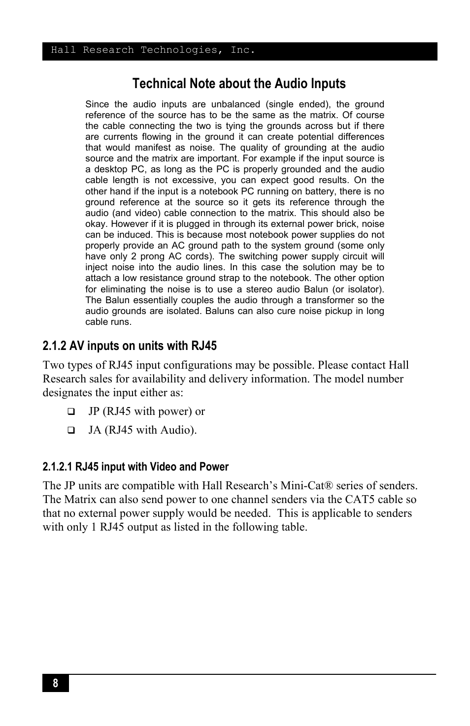 2 av inputs on units with rj45 | Hall Research VSM-I-A-16-16 User Manual | Page 10 / 48