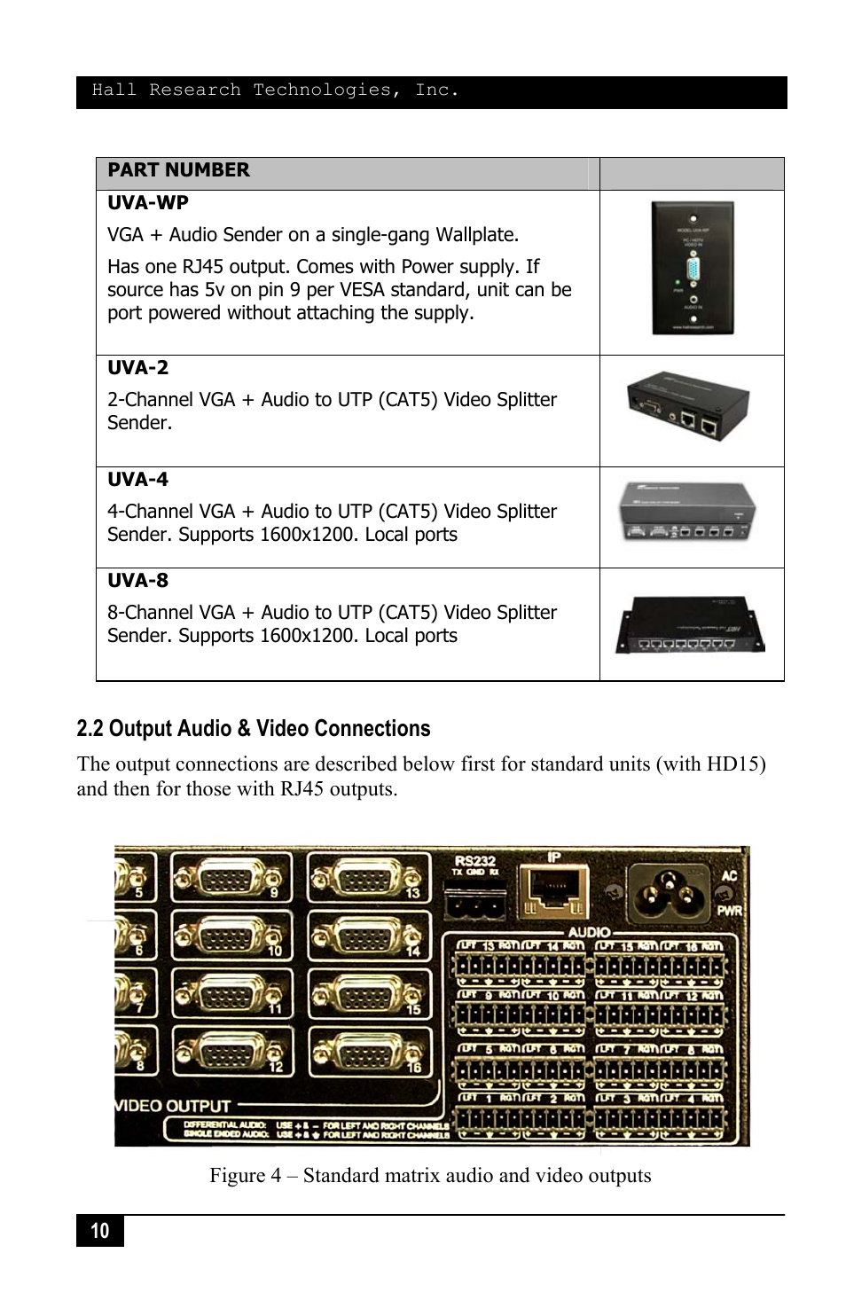 2 output audio & video connections | Hall Research VSM-I-A-16-16 User Manual | Page 12 / 48