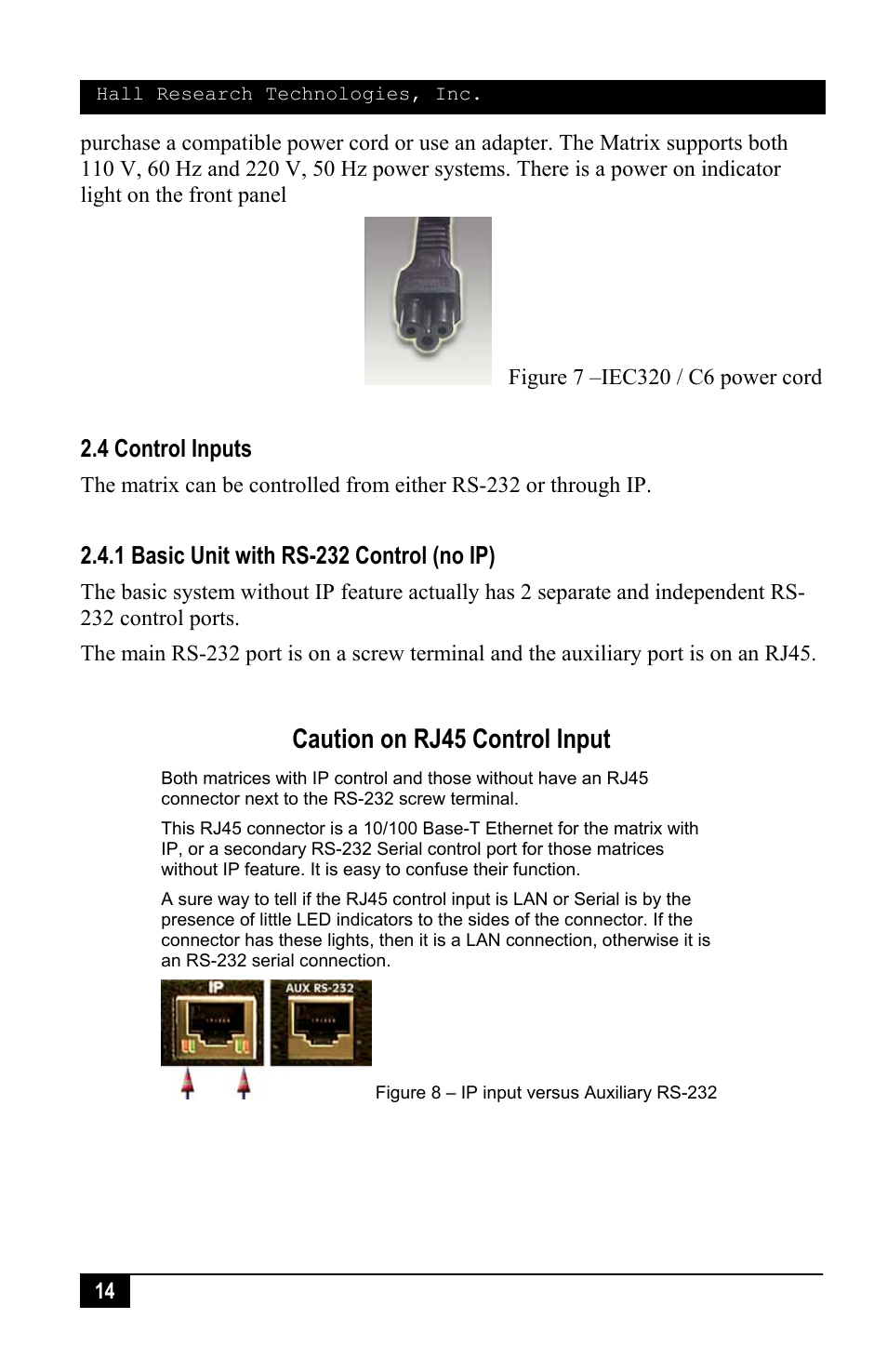 Caution on rj45 control input | Hall Research VSM-I-A-16-16 User Manual | Page 16 / 48