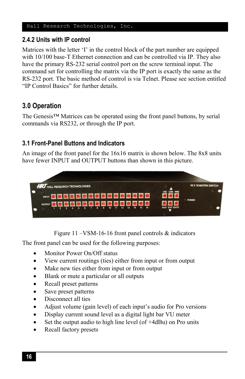 0 operation | Hall Research VSM-I-A-16-16 User Manual | Page 18 / 48