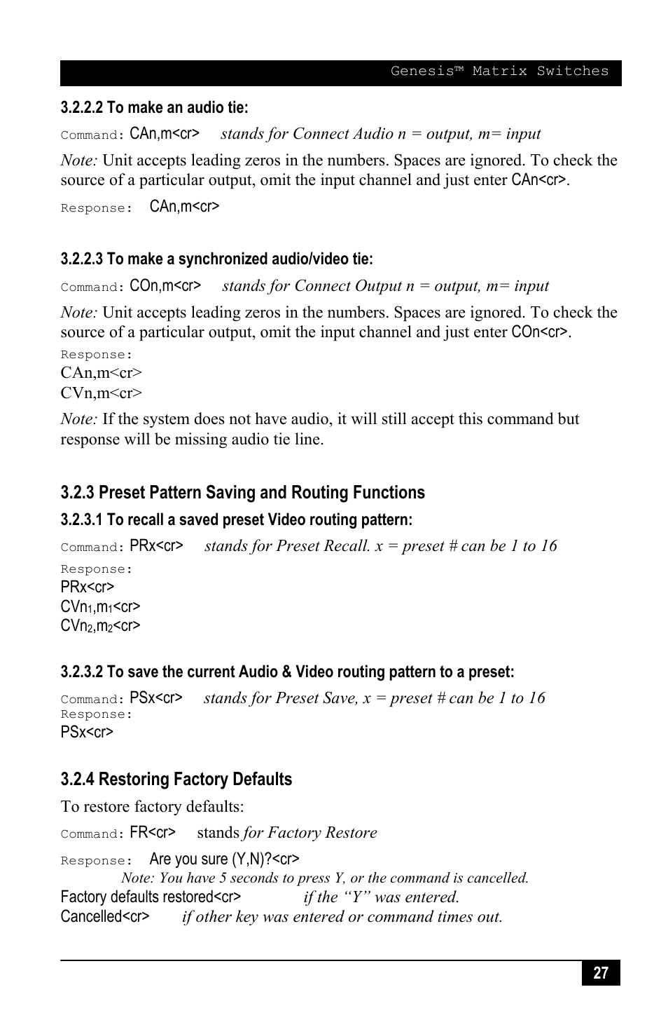 3 preset pattern saving and routing functions, 4 restoring factory defaults | Hall Research VSM-I-A-16-16 User Manual | Page 29 / 48