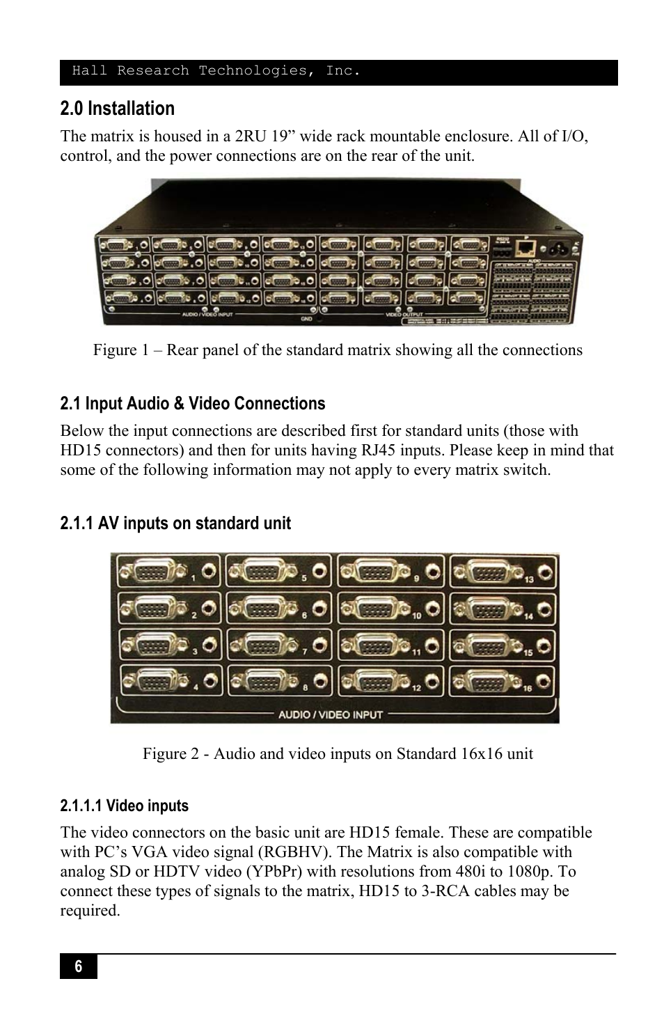 0 installation | Hall Research VSM-I-A-16-16 User Manual | Page 8 / 48