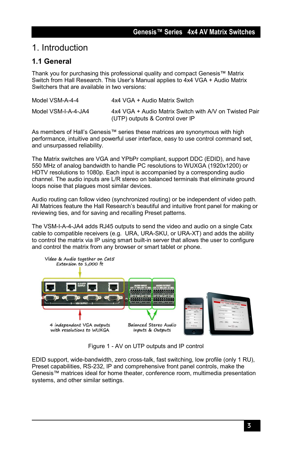 Introduction, 1 general | Hall Research VSM-I-A-4-JA4 User Manual | Page 5 / 32