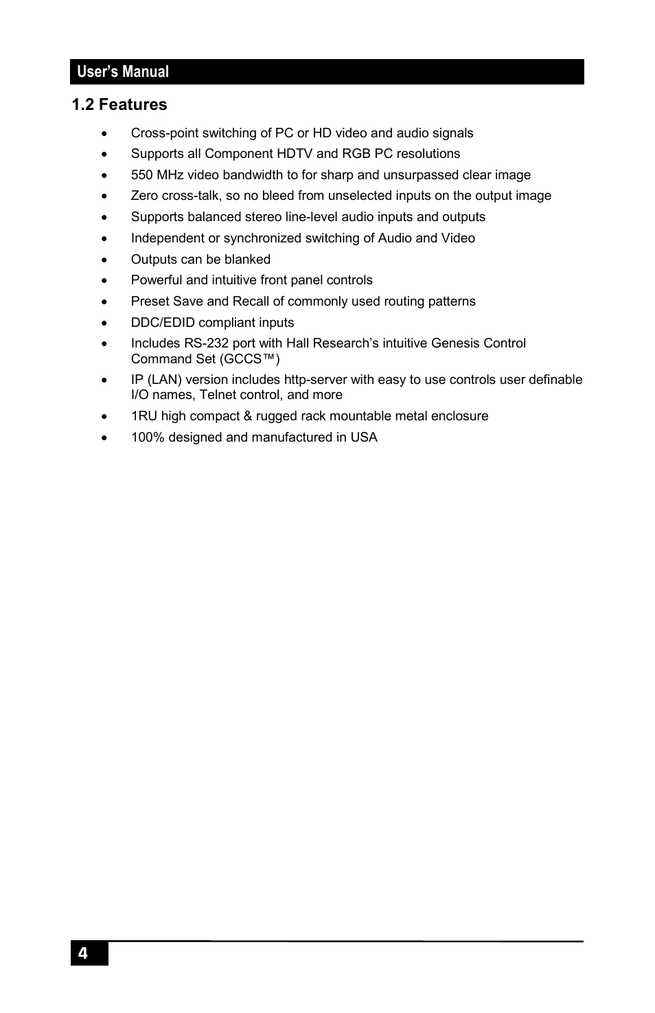 2 features | Hall Research VSM-I-A-4-JA4 User Manual | Page 6 / 32