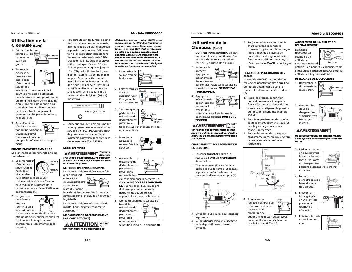 Campbell professional professional hausfeld, Built to last, Attention | Utilisation de la cloueuse | Campbell Hausfeld NB006401 User Manual | Page 12 / 12