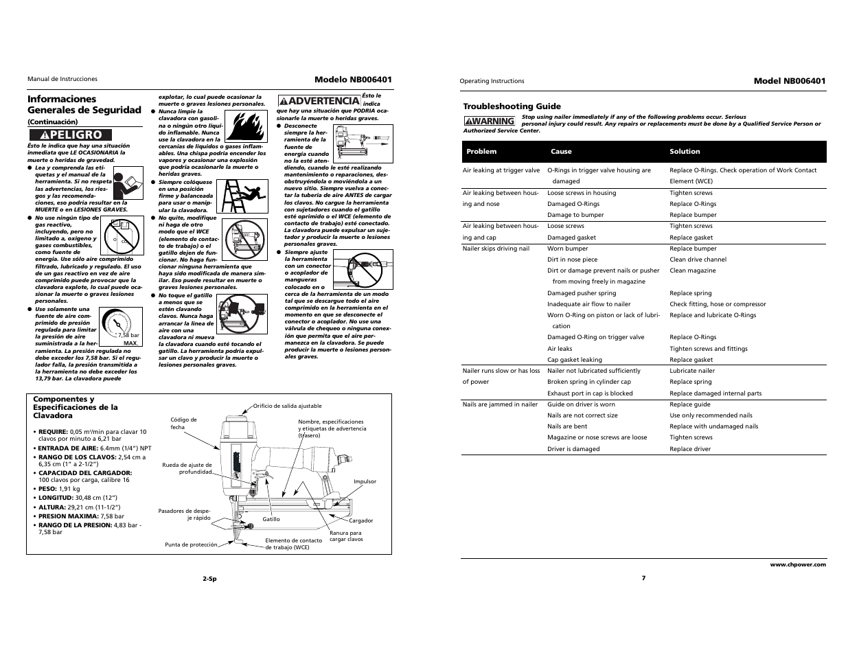 Campbell, Peligro, Advertencia | Campbell Hausfeld NB006401 User Manual | Page 7 / 12