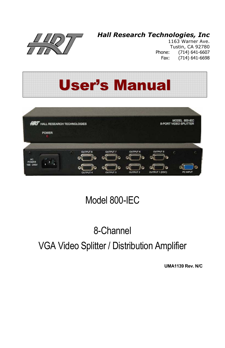 Hall Research 800-IEC User Manual | 4 pages