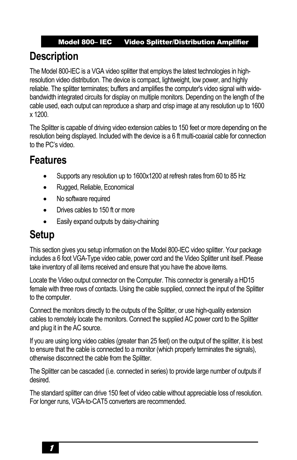 Description, Features, Setup | Hall Research 800-IEC User Manual | Page 2 / 4