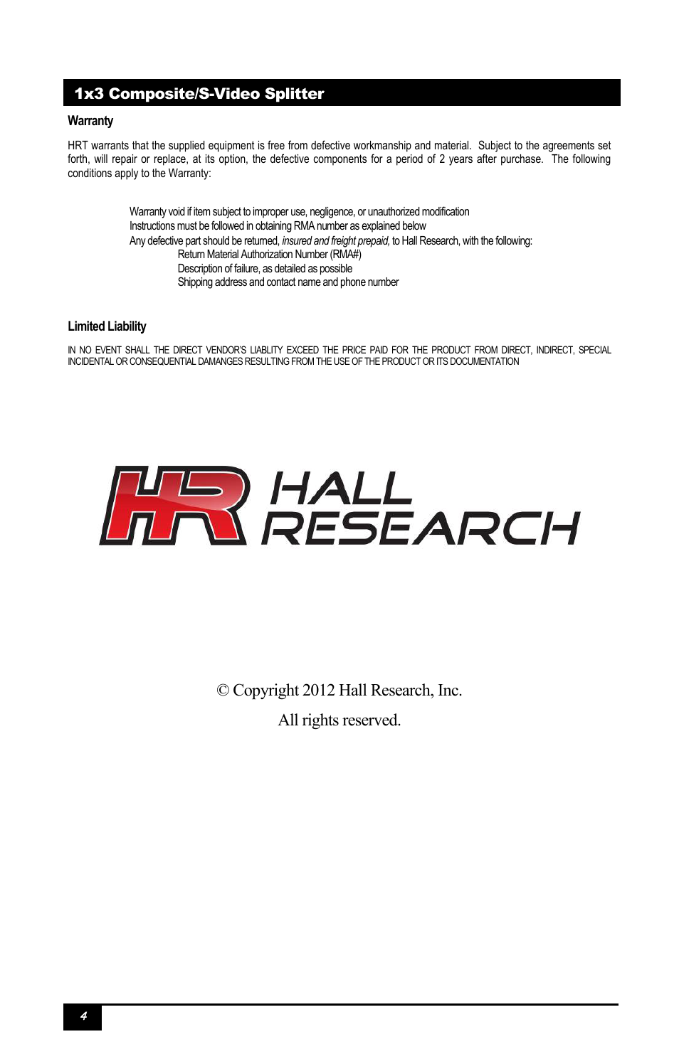 Hall Research CSV-3 User Manual | Page 4 / 4