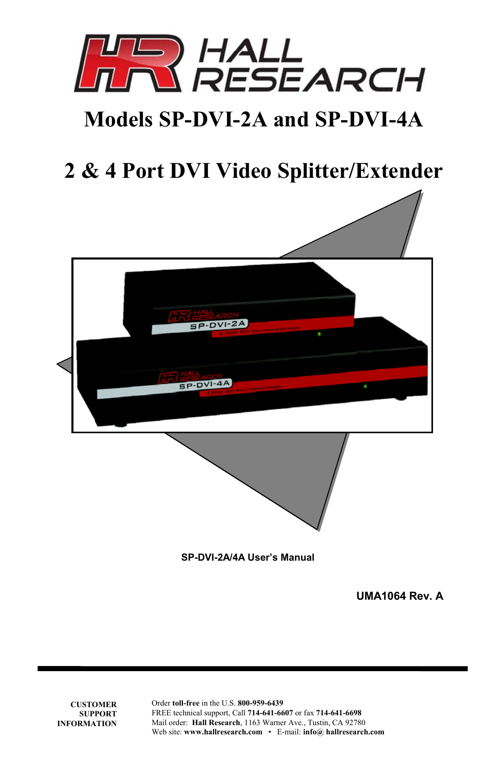 Hall Research SP-DVI-4A User Manual | 8 pages
