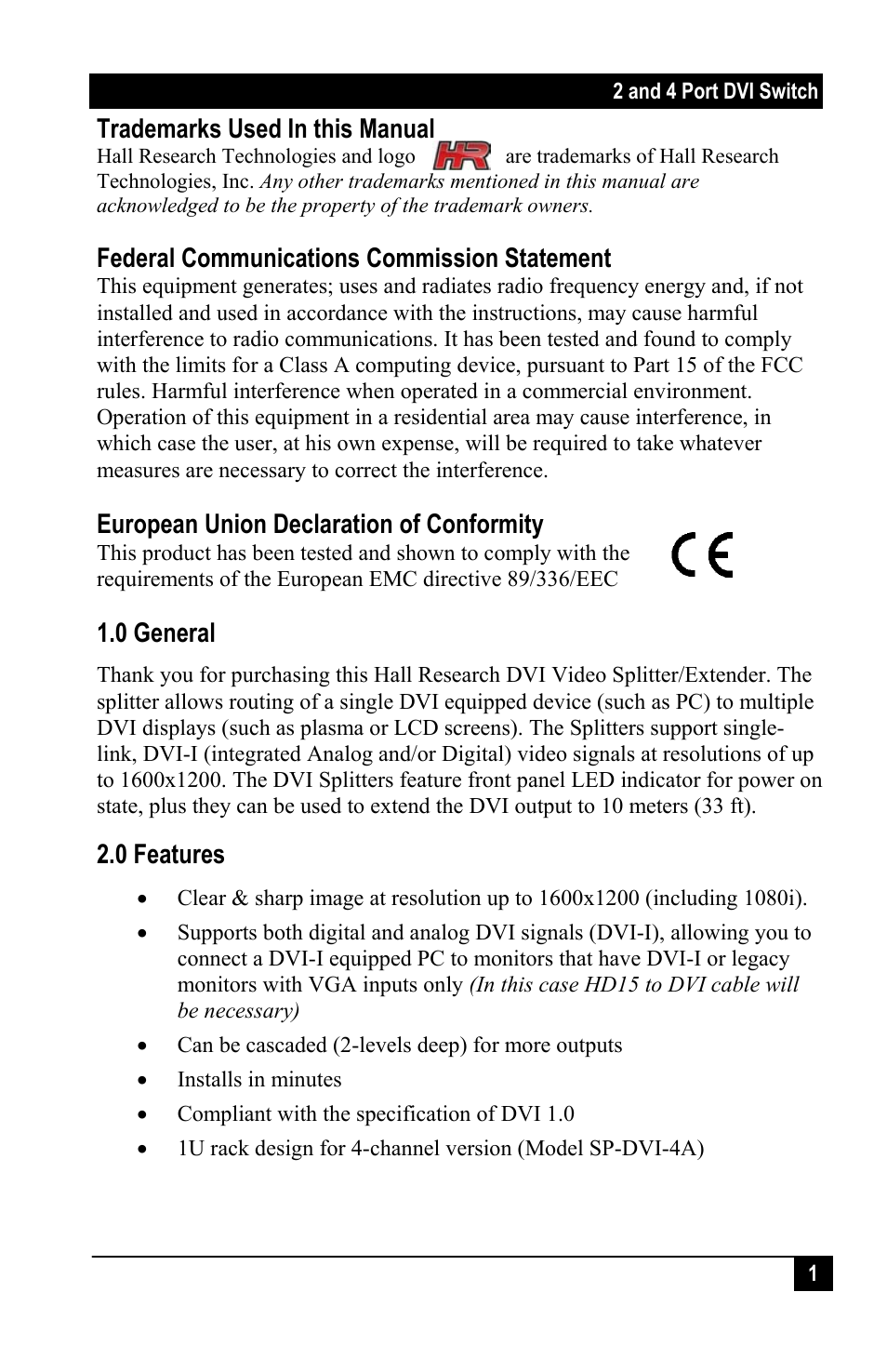 Hall Research SP-DVI-4A User Manual | Page 3 / 8