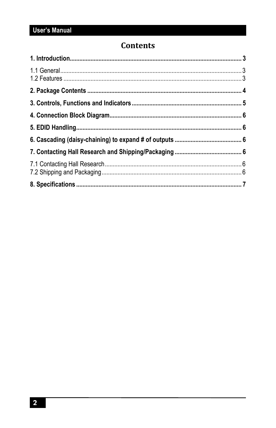 Hall Research SP-HD-8A User Manual | Page 4 / 12