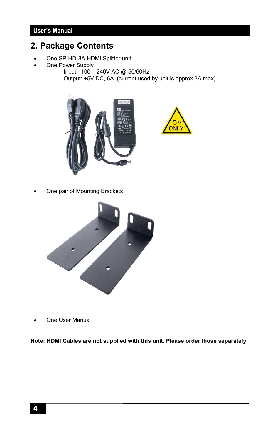 Package contents | Hall Research SP-HD-8A User Manual | Page 6 / 12