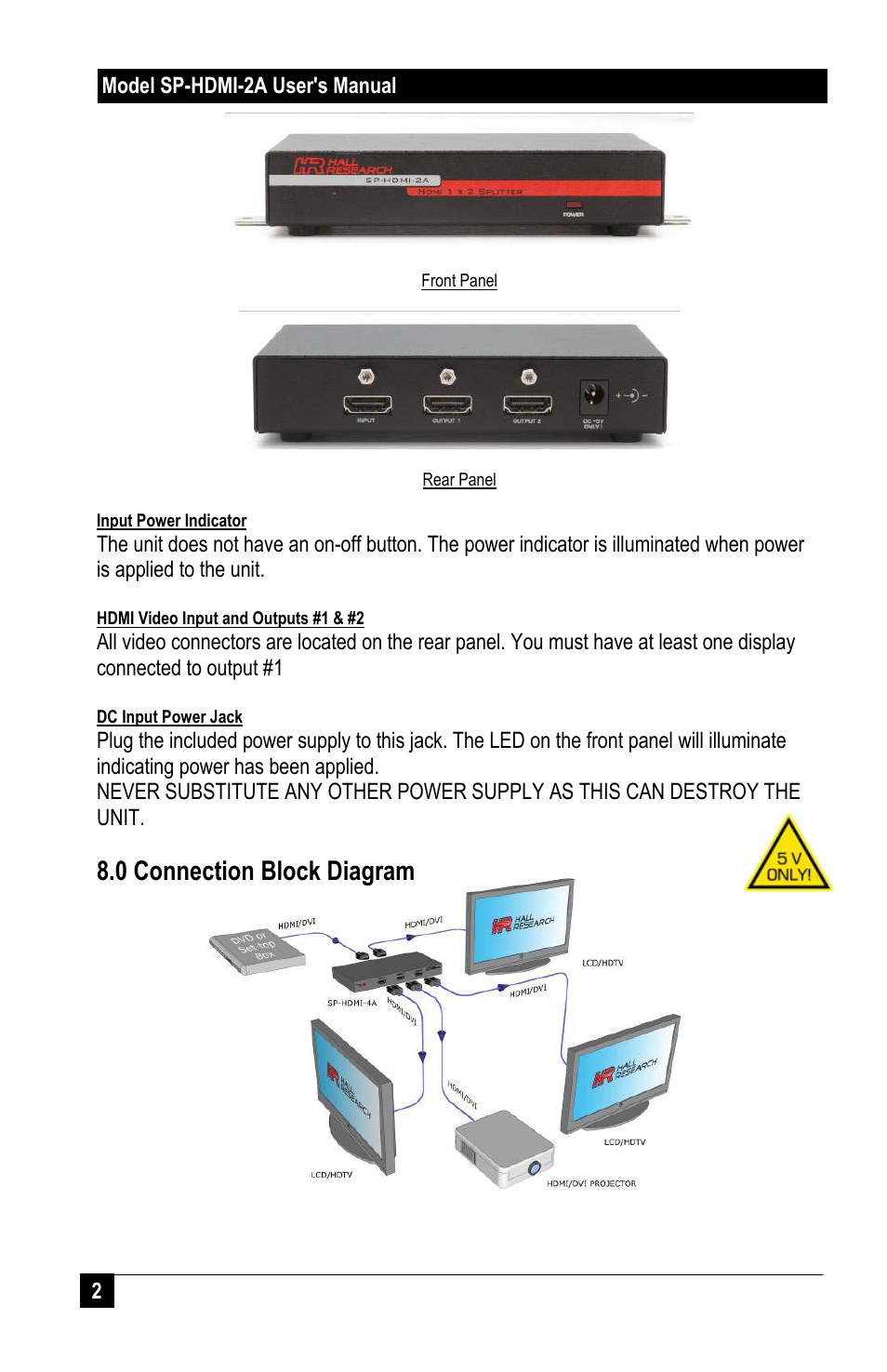 0 connection block diagram | Hall Research SP-HDMI-2A User Manual | Page 4 / 8