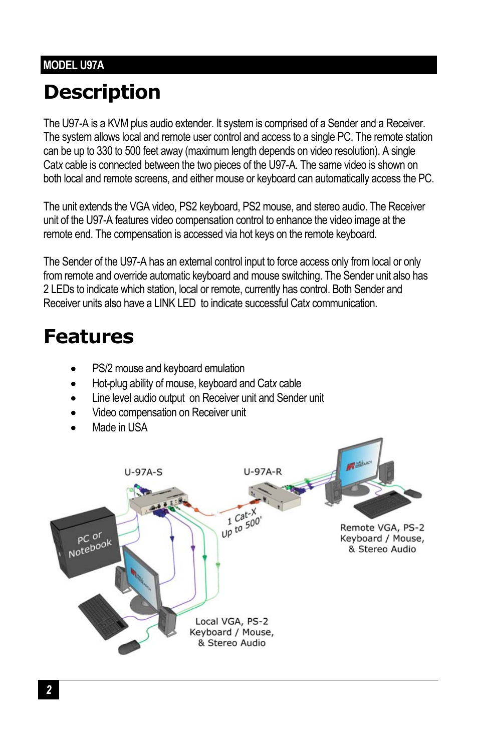 Description, Features | Hall Research U97-A User Manual | Page 4 / 8