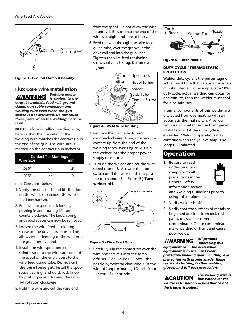 Operation, Caution, Warning | Campbell Hausfeld WF2034 User Manual | Page 4 / 24