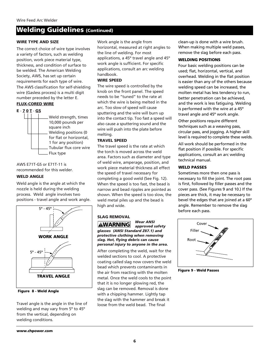 Welding guidelines, Warning | Campbell Hausfeld WF2034 User Manual | Page 6 / 24