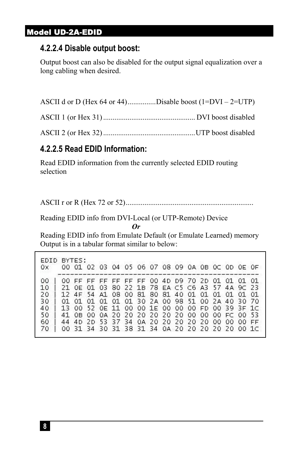 4 disable output boost, 5 read edid information | Hall Research UD2A-EDID-S User Manual | Page 10 / 20