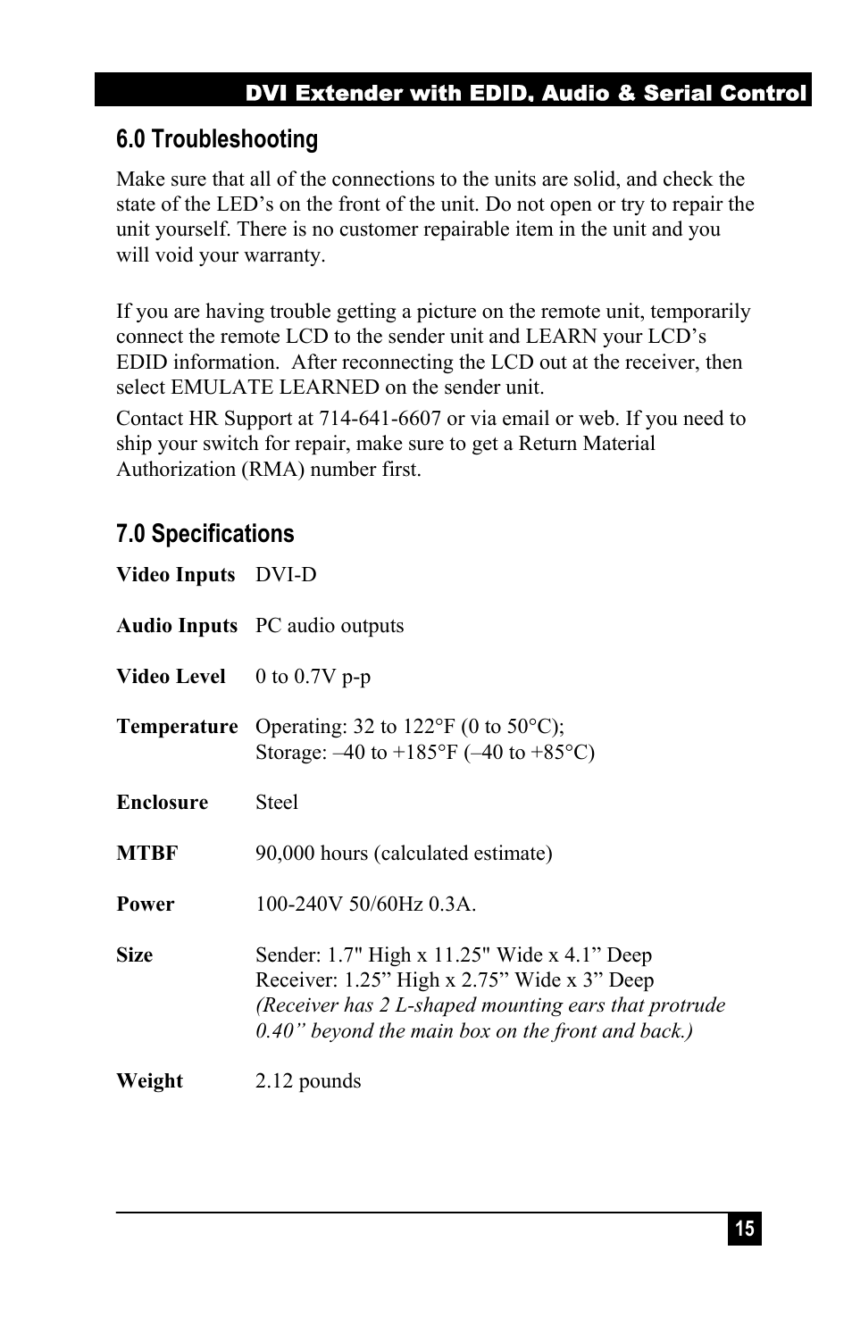 0 troubleshooting, 0 specifications | Hall Research UD2A-EDID-S User Manual | Page 17 / 20