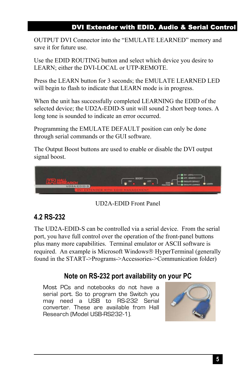 2 rs-232 | Hall Research UD2A-EDID-S User Manual | Page 7 / 20