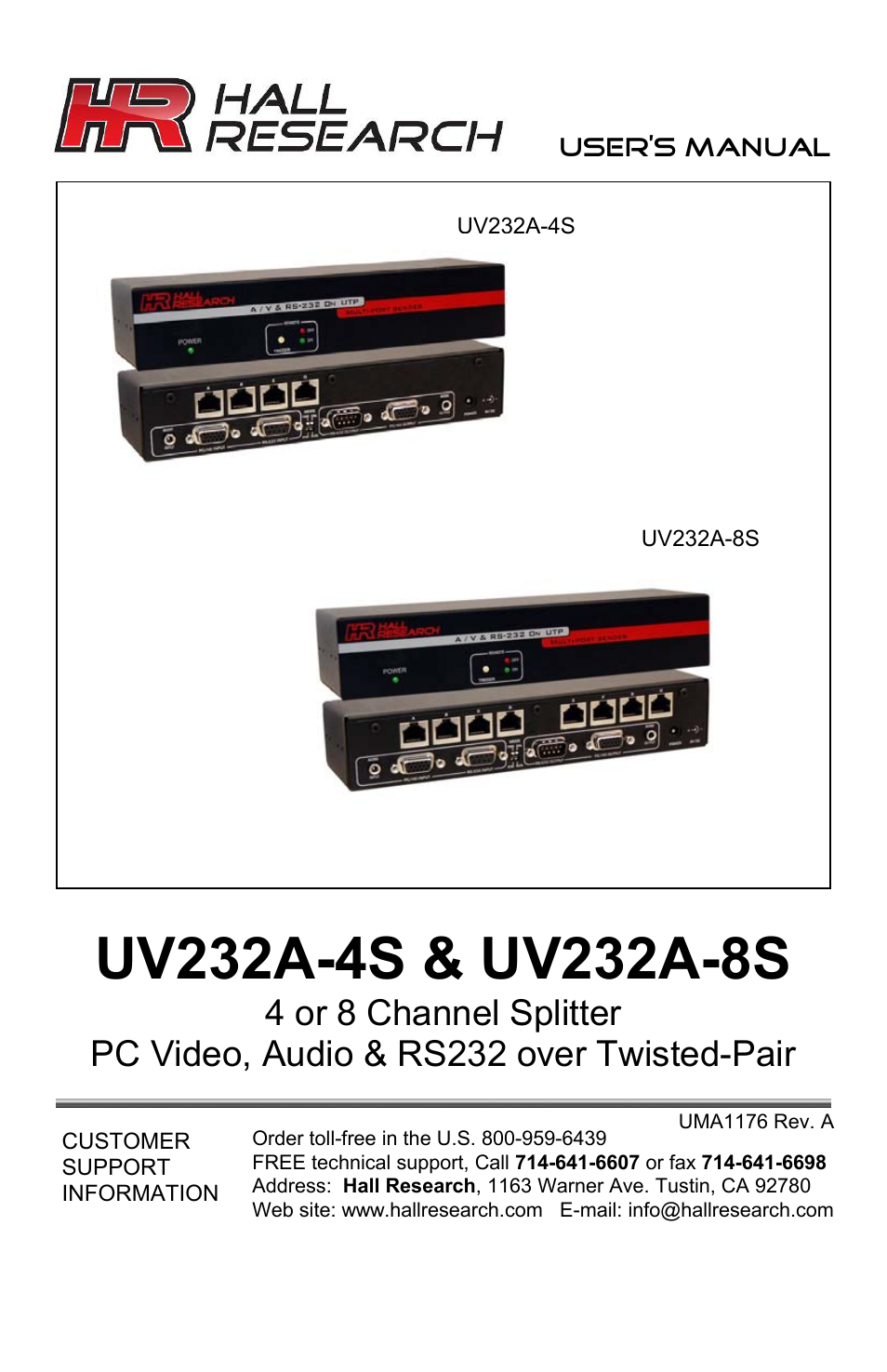 Hall Research UV232A-8S User Manual | 20 pages