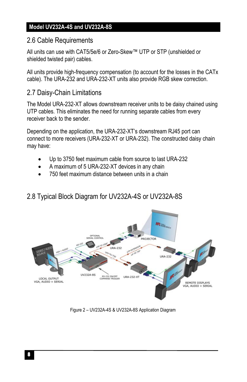 6 cable requirements, 7 daisy-chain limitations | Hall Research UV232A-8S User Manual | Page 10 / 20