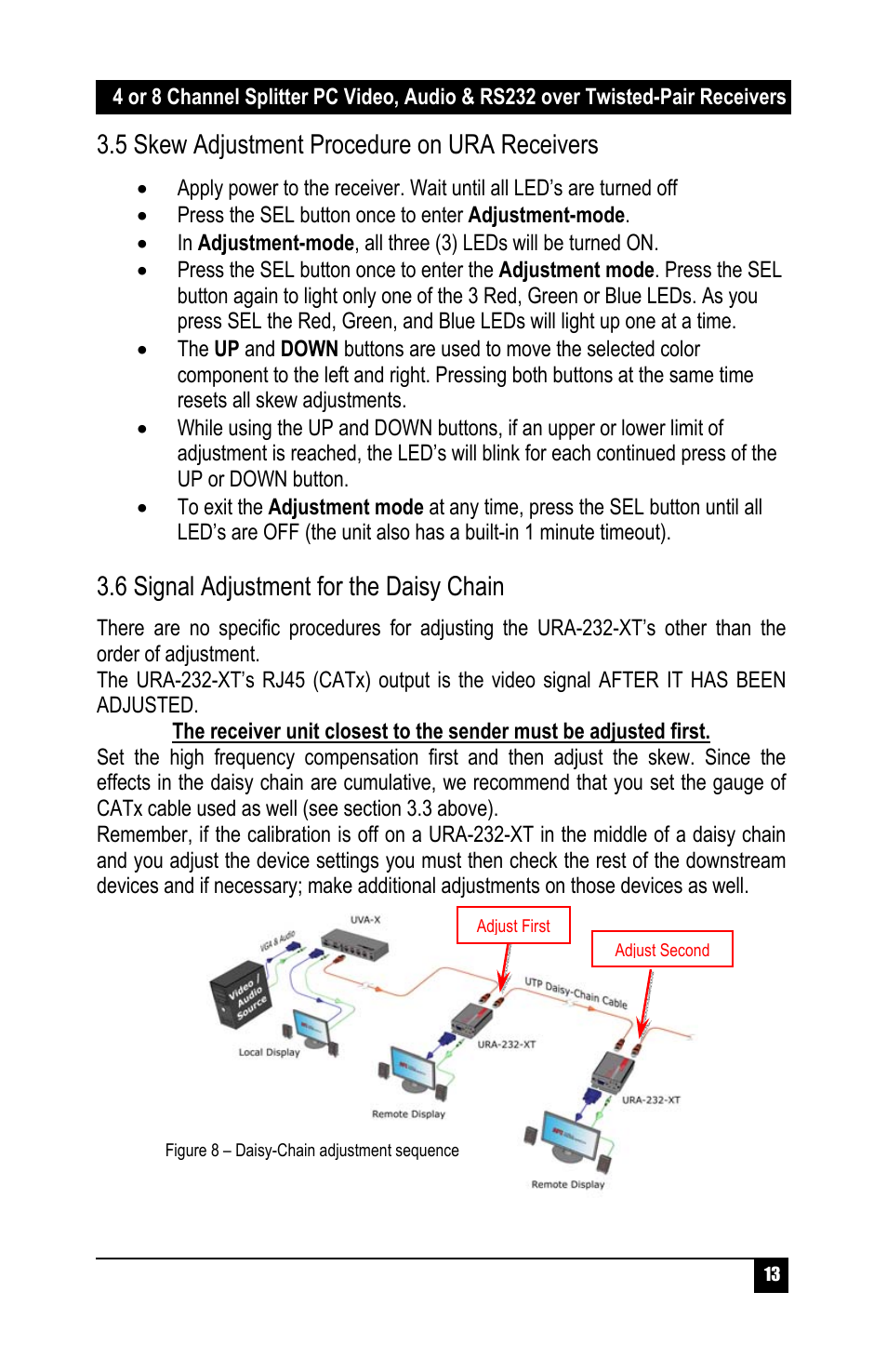 5 skew adjustment procedure on ura receivers, 6 signal adjustment for the daisy chain | Hall Research UV232A-8S User Manual | Page 15 / 20