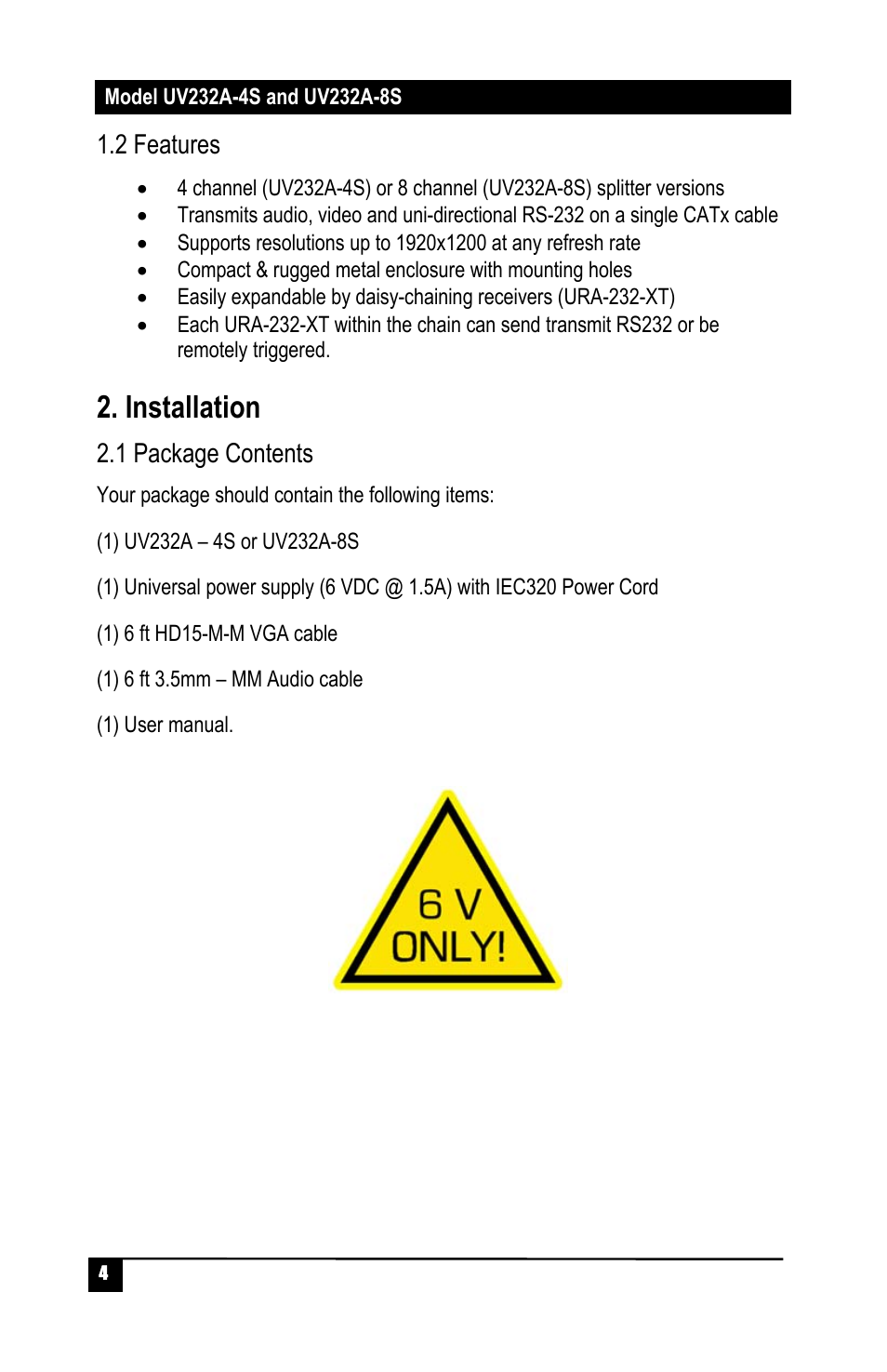 Installation | Hall Research UV232A-8S User Manual | Page 6 / 20