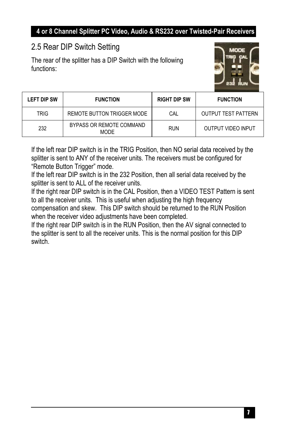 5 rear dip switch setting | Hall Research UV232A-8S User Manual | Page 9 / 20