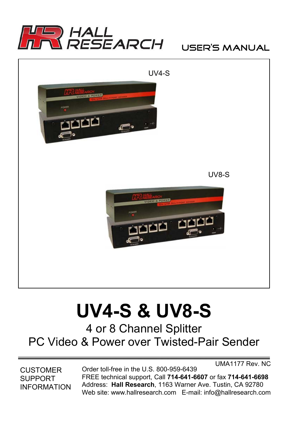 Hall Research UV8-S User Manual | 12 pages