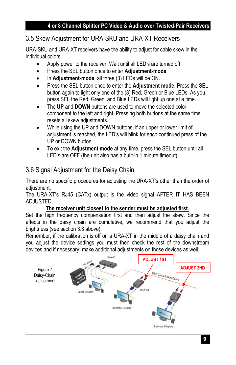 5 skew adjustment for ura-sku and ura-xt receivers, 6 signal adjustment for the daisy chain | Hall Research UVA-8 User Manual | Page 11 / 16