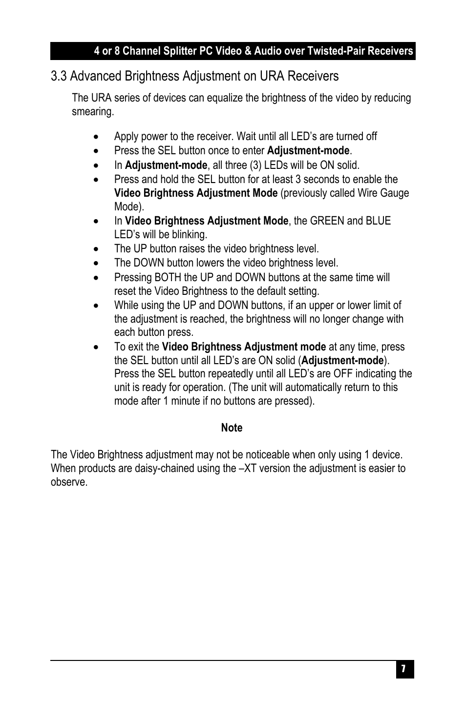 3 advanced brightness adjustment on ura receivers | Hall Research UVA-8 User Manual | Page 9 / 16