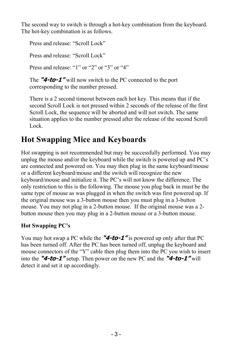 Hot swapping mice and keyboards | Hall Research 4-to-1KM User Manual | Page 5 / 8