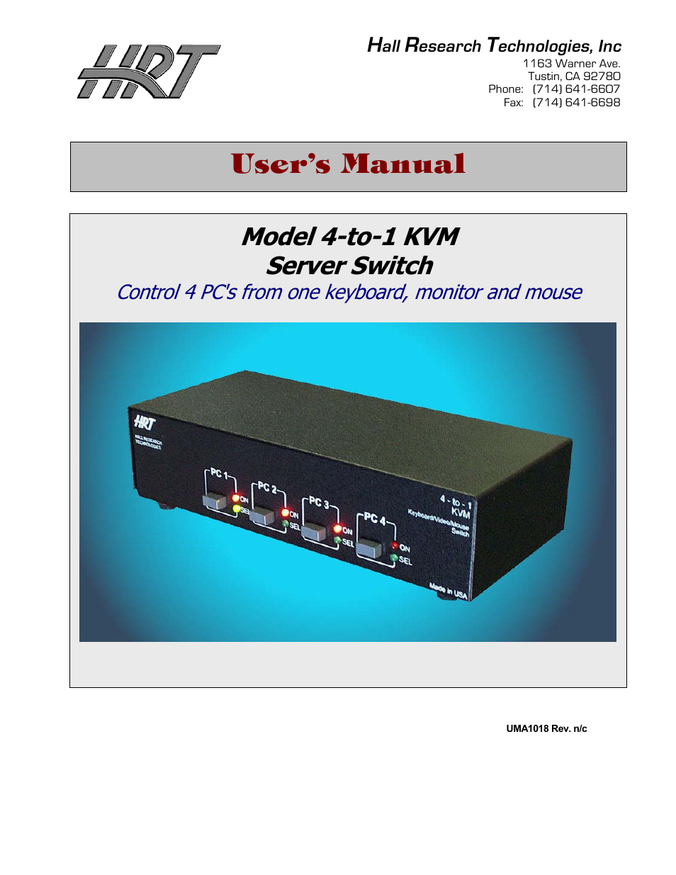 Hall Research 4-to-1KVM User Manual | 4 pages