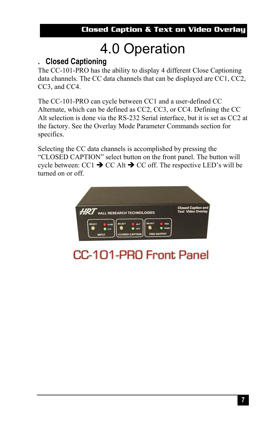 0 operation | Hall Research CC-101-PRO User Manual | Page 7 / 24