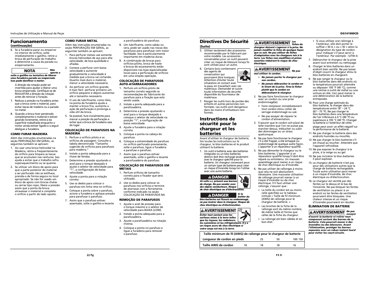 Funcionamento, Directives de sécurité | Campbell Hausfeld DG141900CD User Manual | Page 11 / 16