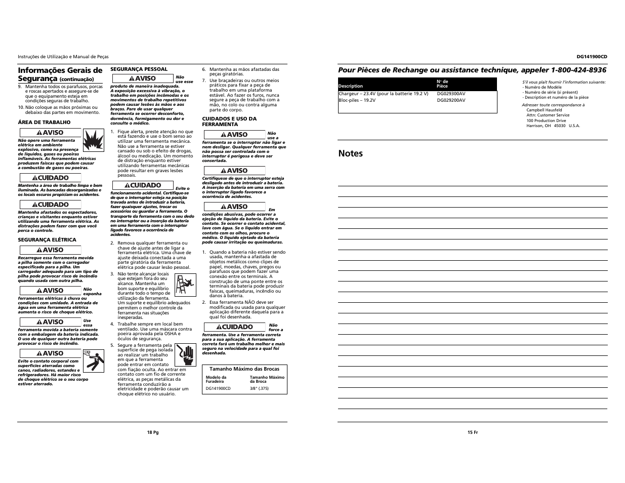 Informações gerais de segurança | Campbell Hausfeld DG141900CD User Manual | Page 15 / 16