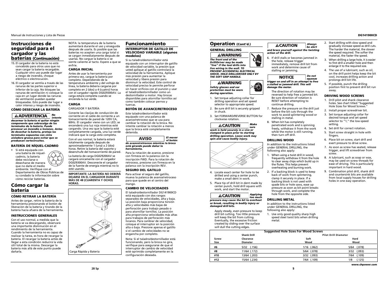 Cómo cargar la batería, Funcionamiento, Operation | Campbell Hausfeld DG141900CD User Manual | Page 5 / 16