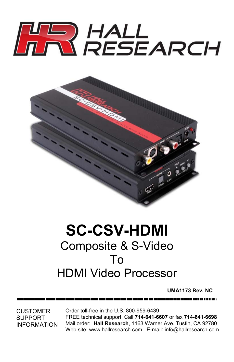 Hall Research SC-CSV-HDMI User Manual | 16 pages