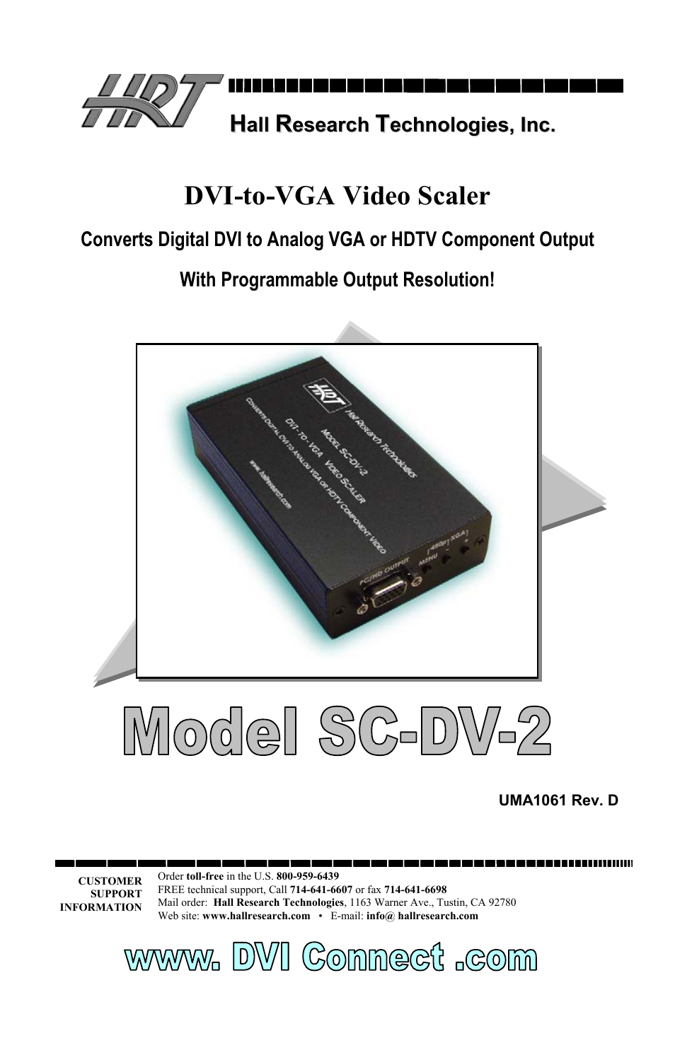 Hall Research SC-DV-2 User Manual | 16 pages