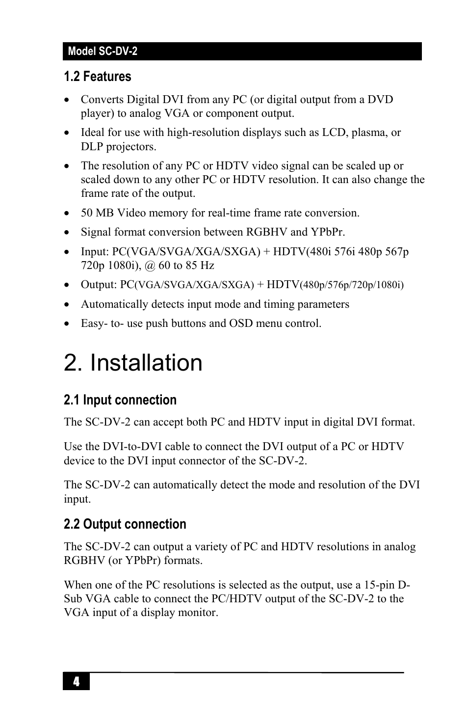 Installation | Hall Research SC-DV-2 User Manual | Page 6 / 16