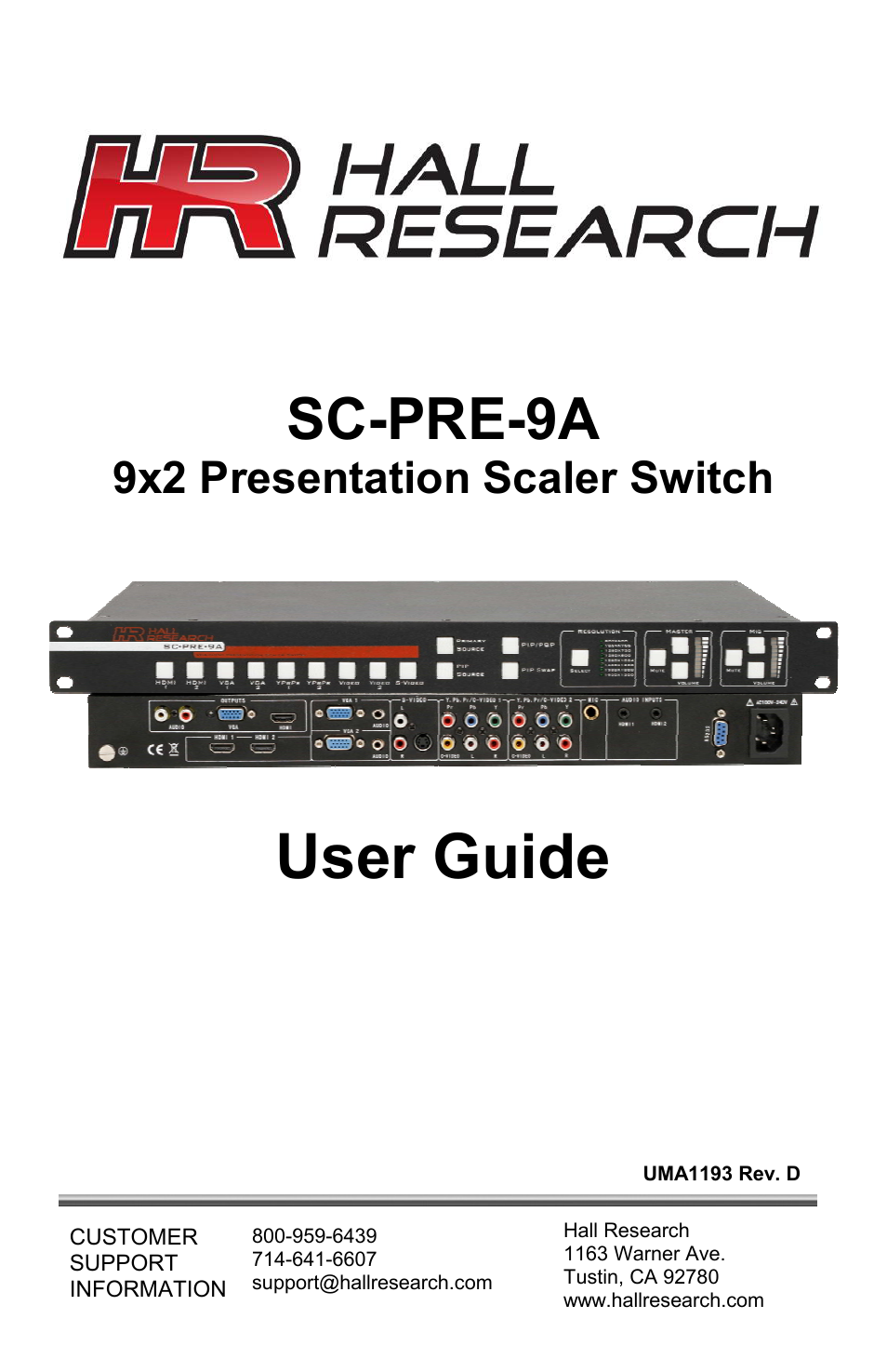 Hall Research SC-PRE-9A User Manual | 20 pages