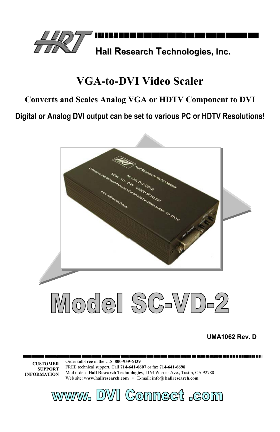 Hall Research SC-VD-2 User Manual | 16 pages