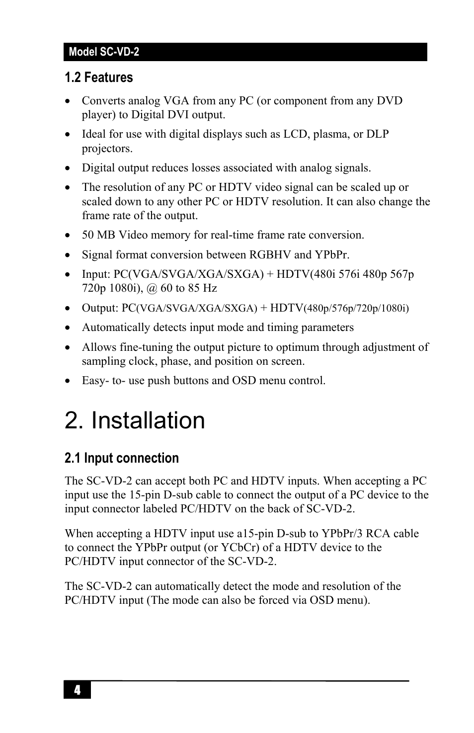 Installation | Hall Research SC-VD-2 User Manual | Page 6 / 16