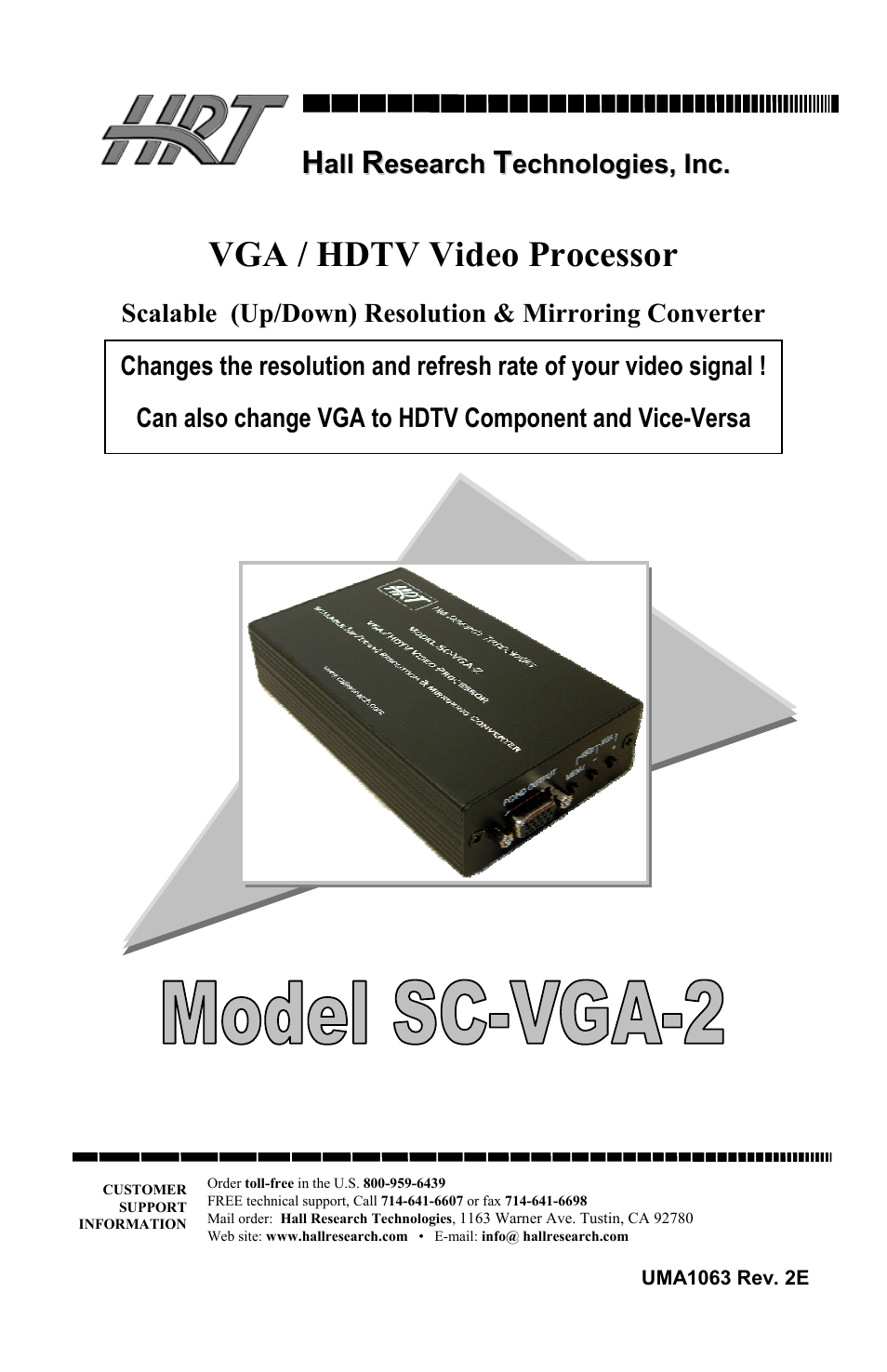 Hall Research SC-VGA-2A User Manual | 16 pages