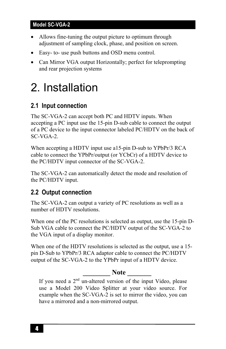 Installation | Hall Research SC-VGA-2A User Manual | Page 6 / 16