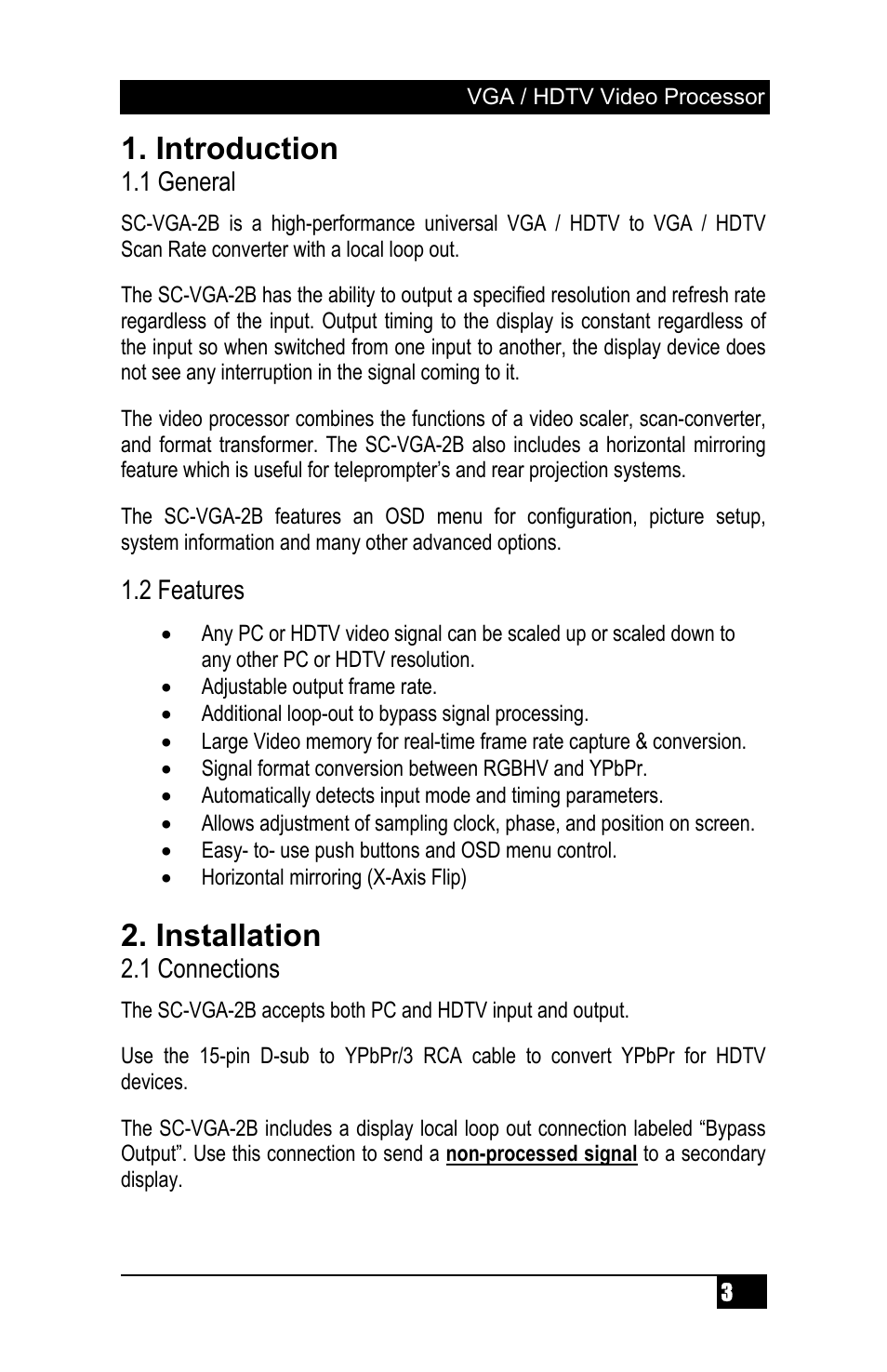 Introduction, Installation | Hall Research SC-VGA-2B User Manual | Page 5 / 16