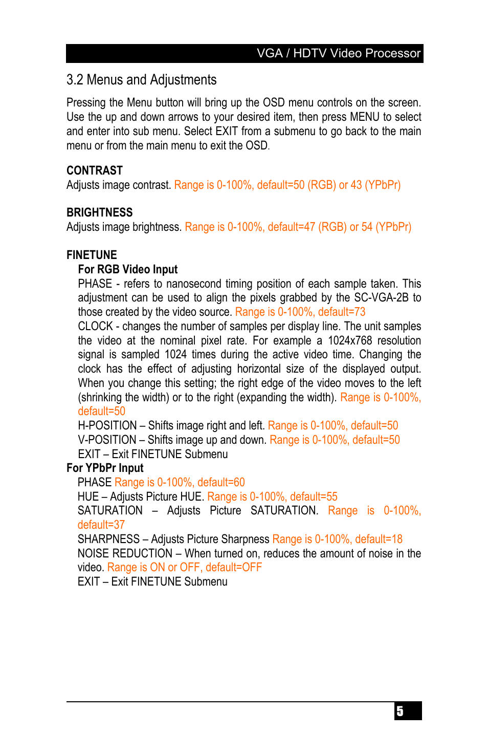 2 menus and adjustments | Hall Research SC-VGA-2B User Manual | Page 7 / 16