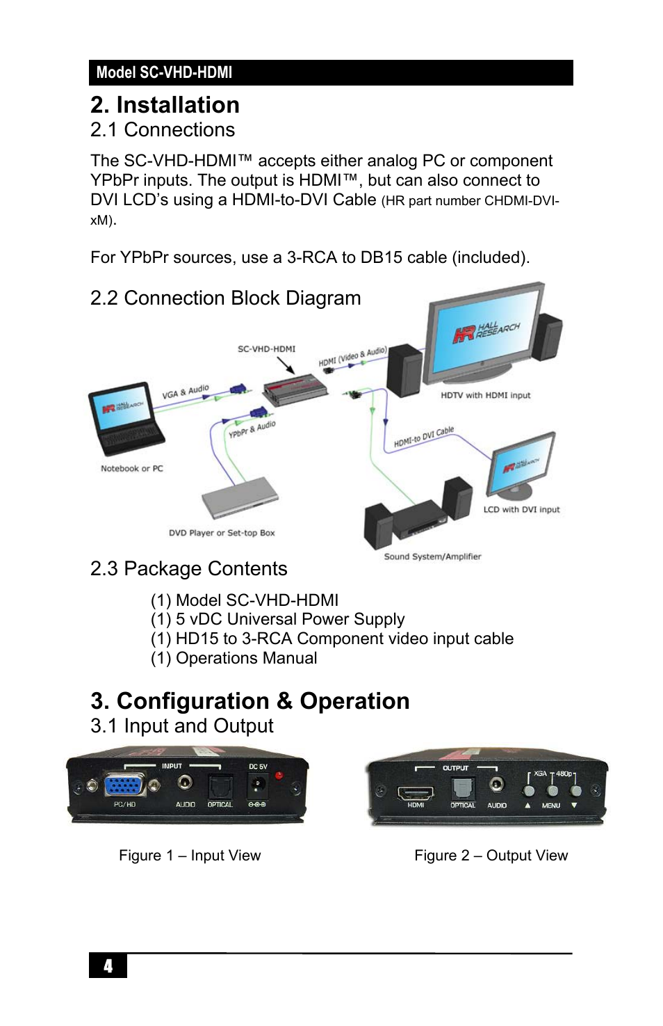 Installation, Configuration & operation | Hall Research SC-VHD-HDMI User Manual | Page 6 / 12